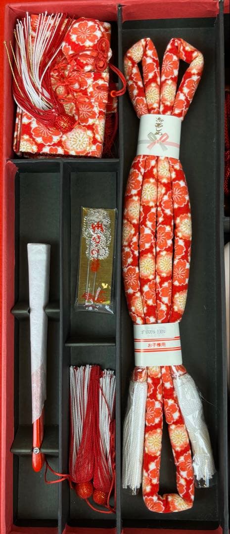 新品 七五三 はこせこセット 004 赤 花柄 6点セット 巾着 はこせこ