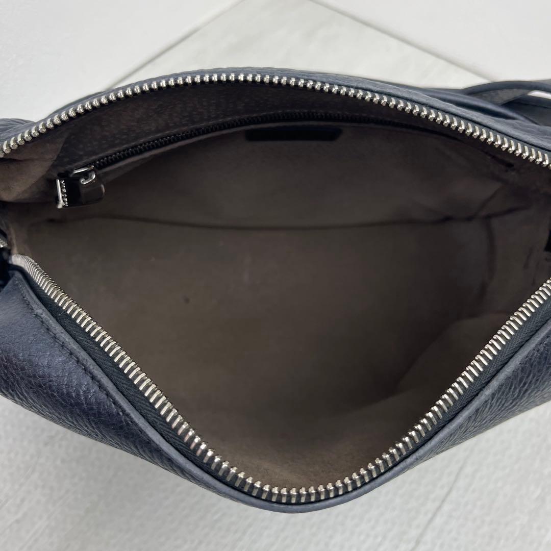 現行品☆ ヒロフ　ショルダーバッグ　ヴィータ　Hロゴ　シボ　ネイビー　2way