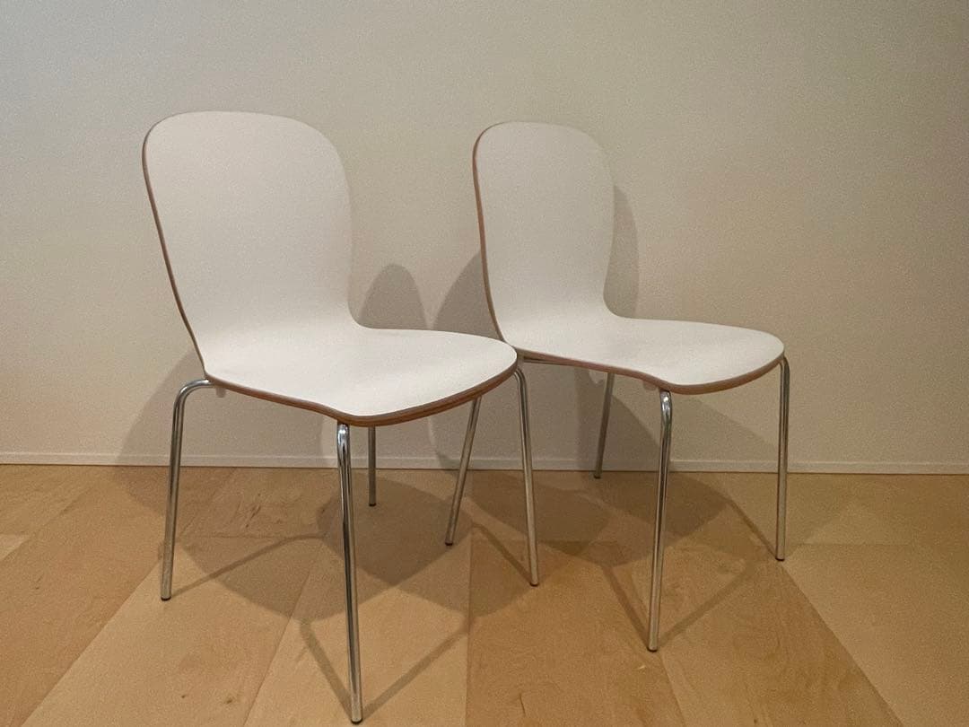 plywood White leather chair ダイニングチェアー×2