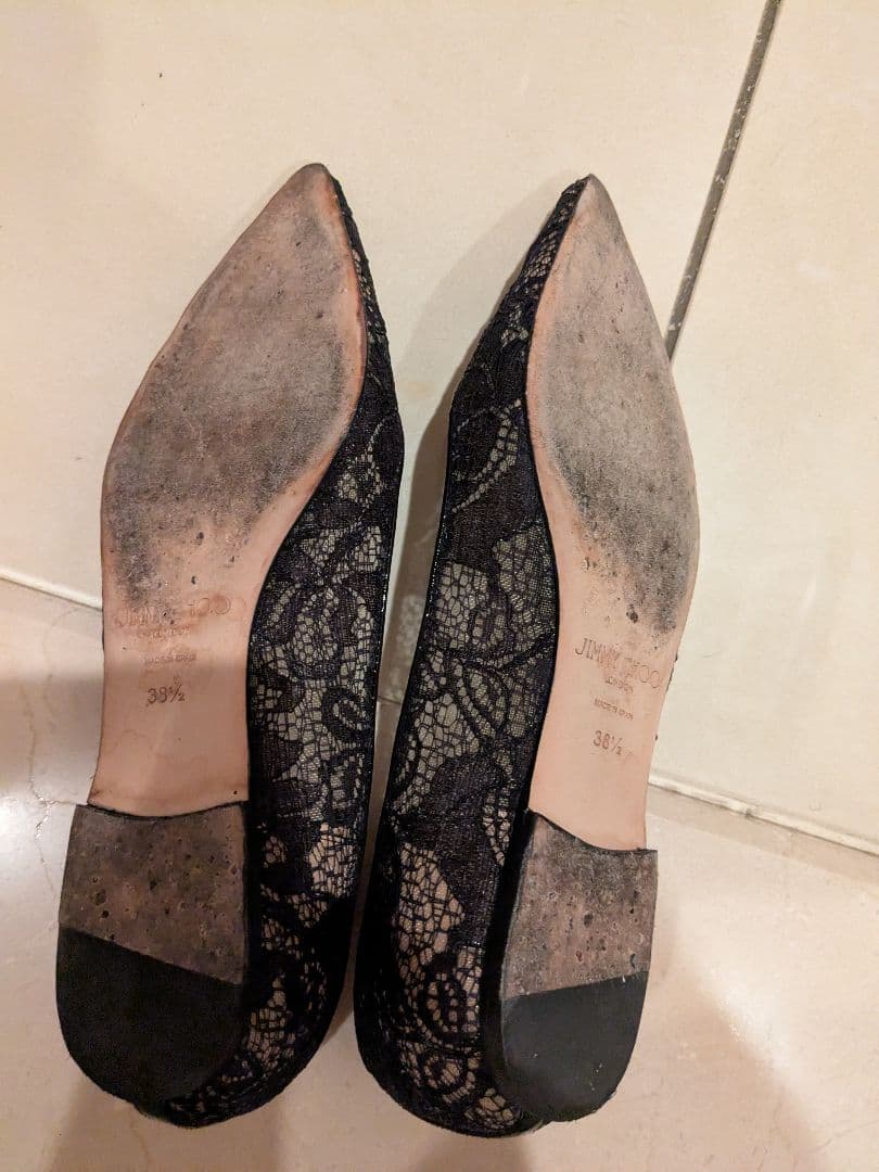 JIMMY CHOO ブラック レース フラットシューズ 38H