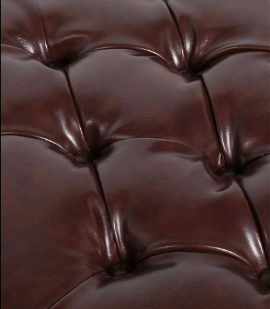 アンティーク　2人がけソファ　レザー調　天然木　ブラウン