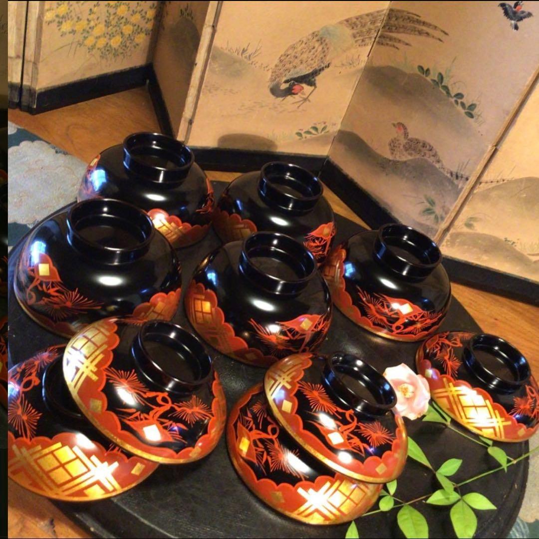 A1062 木製漆器　懐石道具　秀衡塗　椀　（丸三漆器）5客箸　5膳　揃え