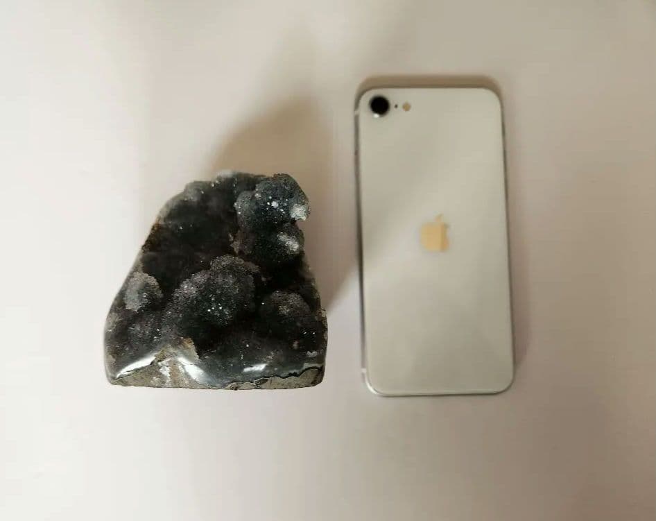 珍しい グリーン アメジストクラスター 置物 天然石 木台座付き