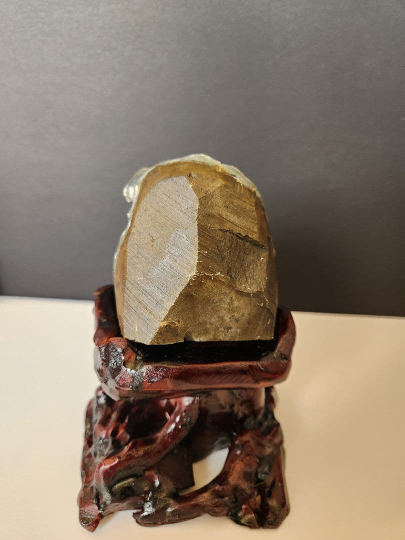 珍しい グリーン アメジストクラスター 置物 天然石 木台座付き