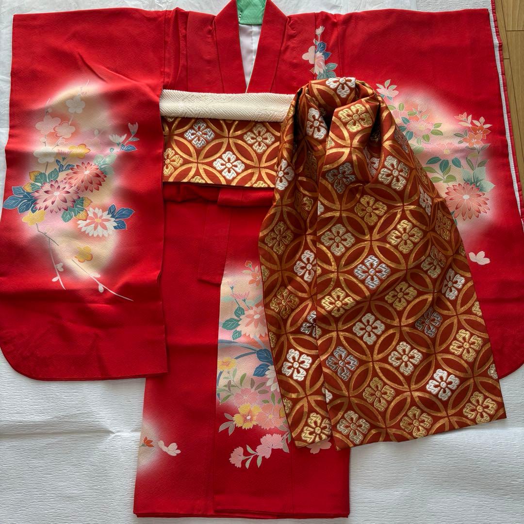 七五三に♡赤 着物 舞妓さん だらり帯 セット 七歳