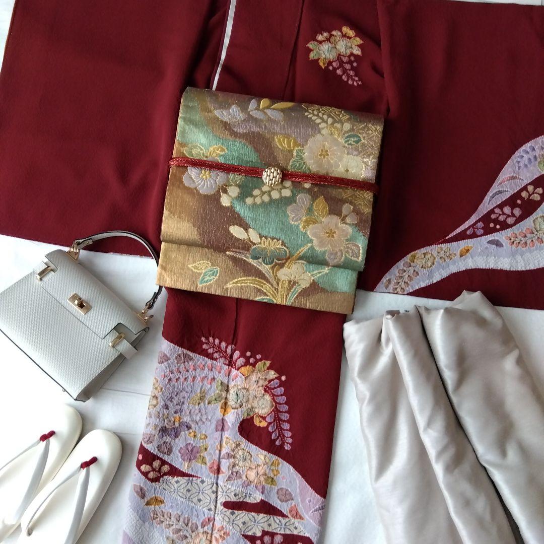 ◆美品◆袋帯 翠山工房 辻ケ花 赤茶 金箔 訪問着 付下げ 色無地 結婚式