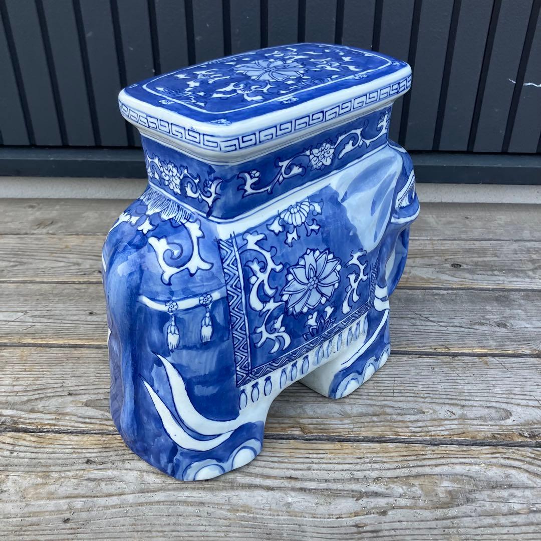 ② 景徳鎮 中国美術品 陶器製 象 オブジェ 飾り スツール 花台 骨董品 置物