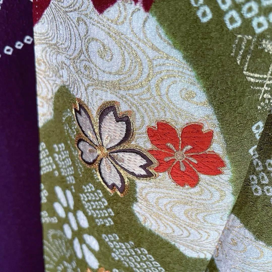 まーページ　プラスサイズ　高身長　絞り　手刺繍　成人式振袖　振袖　裄丈69