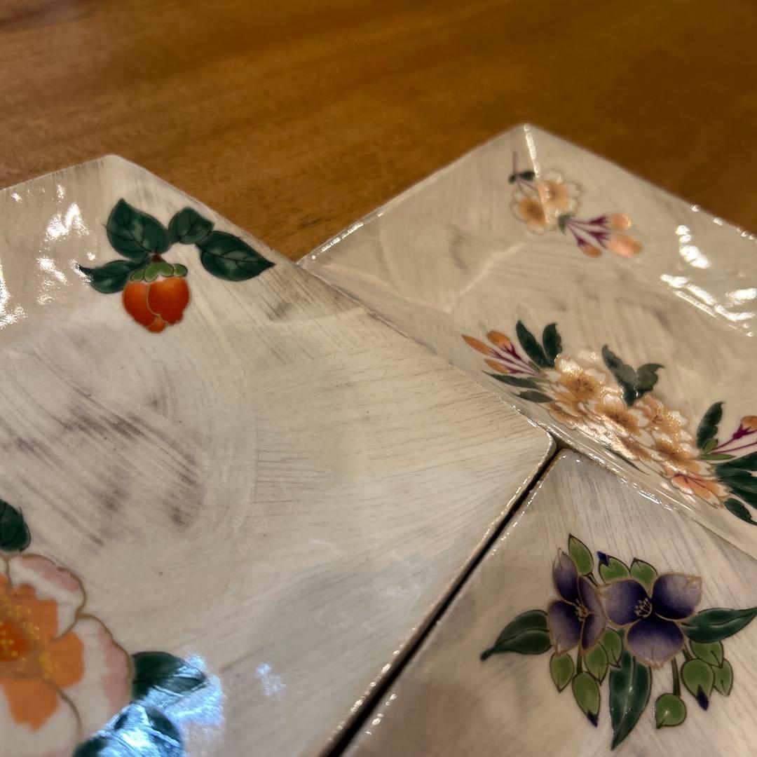 波佐見焼　林九郎窯　四季の景　刷毛目絵付皿　五枚　希少