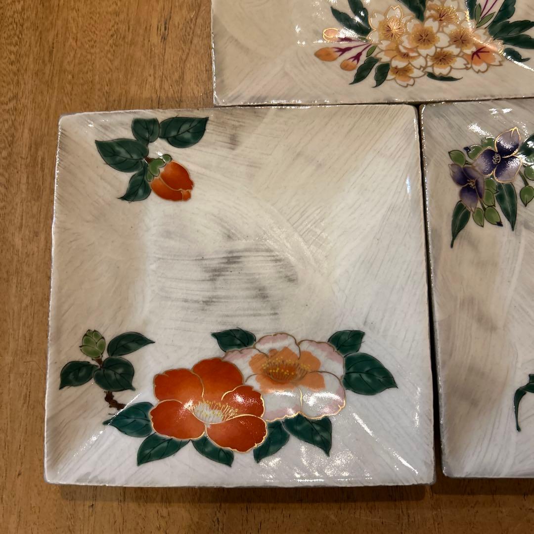 波佐見焼　林九郎窯　四季の景　刷毛目絵付皿　五枚　希少