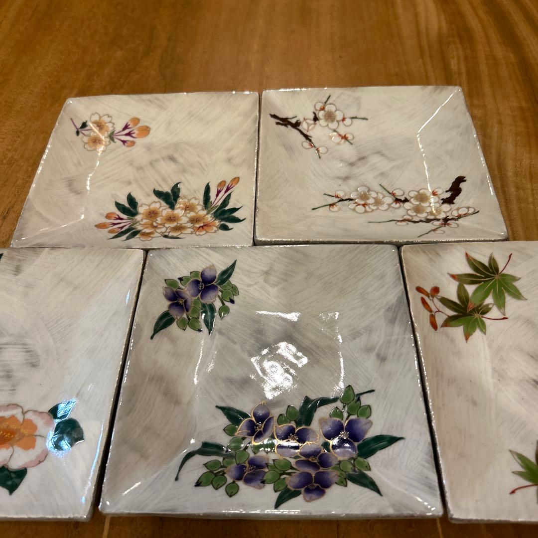 波佐見焼　林九郎窯　四季の景　刷毛目絵付皿　五枚　希少