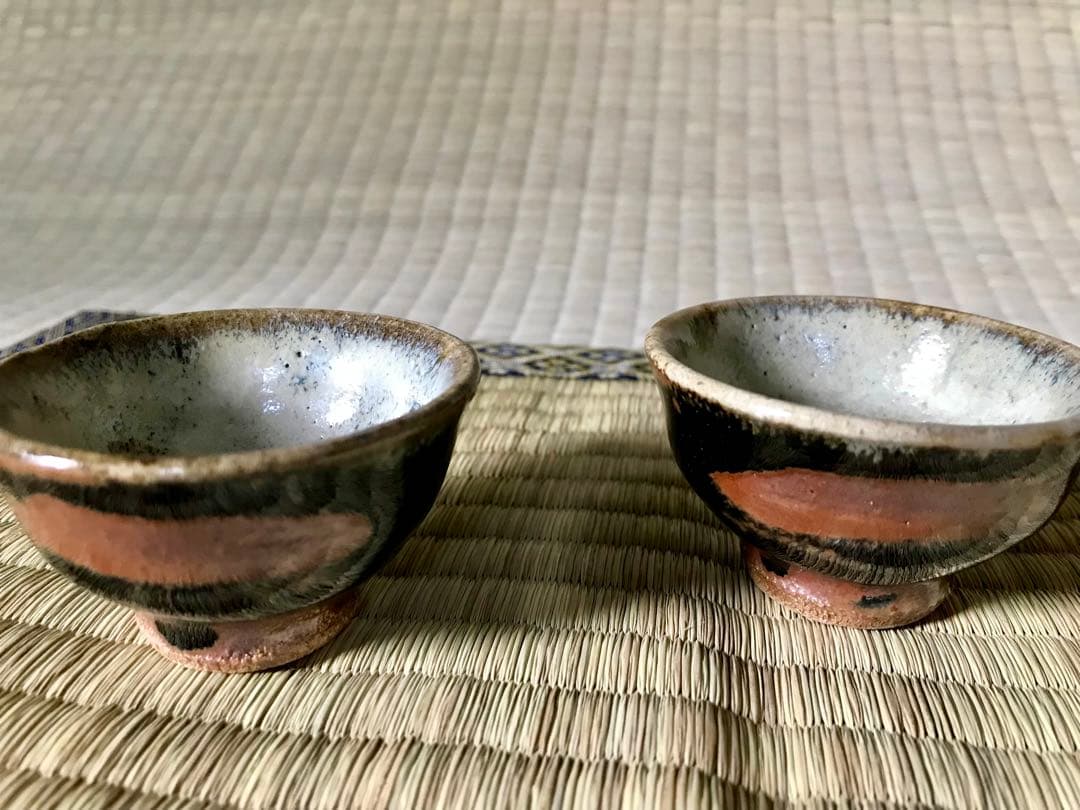 浜田庄司　掛合釉指描盃