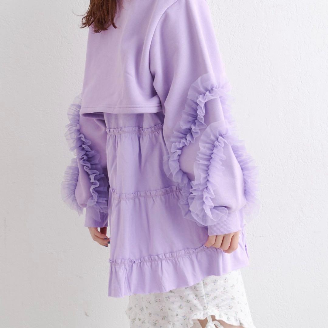 チュールスリーブスウェットワンピース