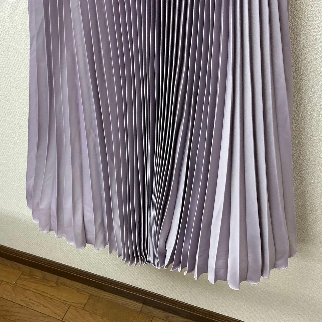 薄紫色 プリーツドレス レース装飾