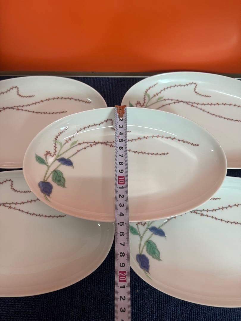 1826 深川製磁　水引草　楕円皿　5客　24cm  未使用