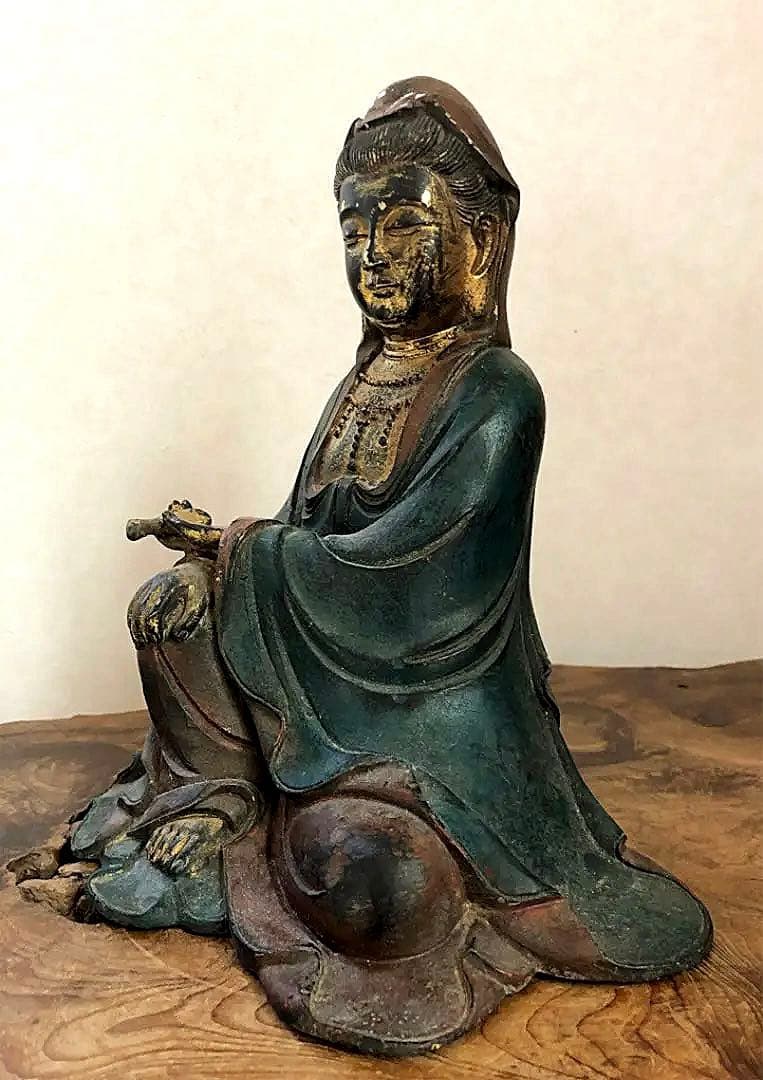 中国美術 大明永楽 古銅 彩色 観音菩薩像 仏像