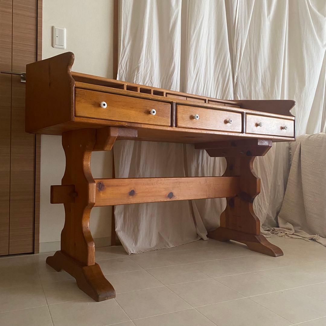 北欧　カントリー　アンティーク　デスク　机　作業台　フレンチカントリー　パイン材