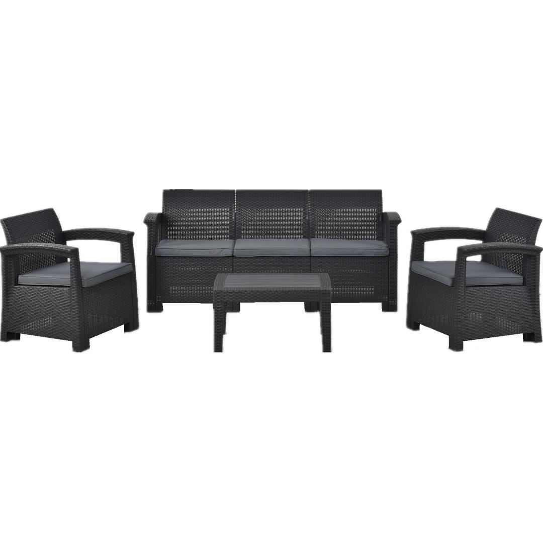 ラタン調 ガーデンファニチャー ガーデンテーブル 五人掛け 【グレー】