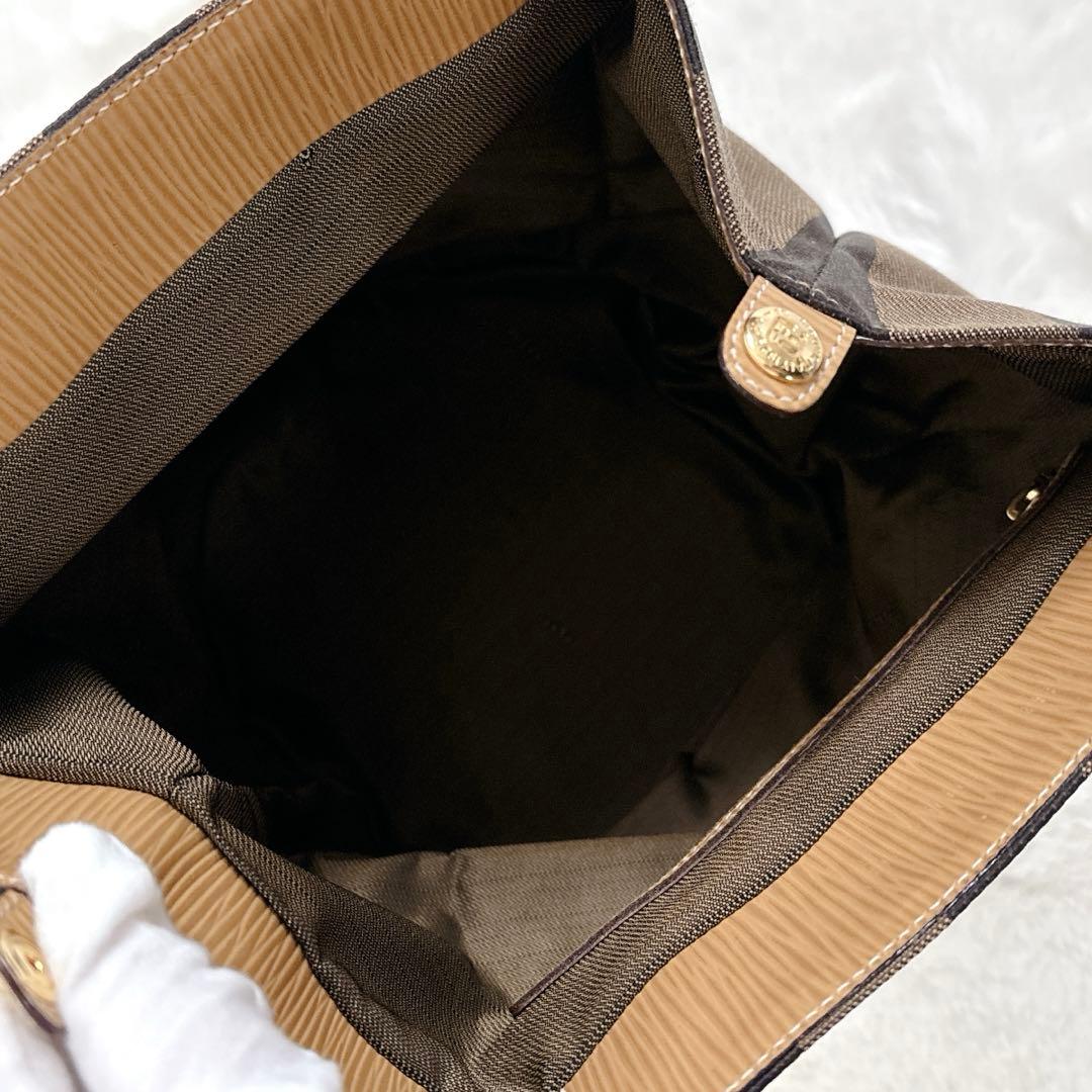 フェンディ ハンドバッグ ペカン バケツ型 キャンバス レザー ストライプ 希少