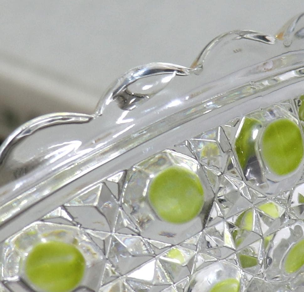 オールド・バカラ 上級作品 黄緑色被せ エナメル彩 金彩 切子 小皿 ディアマン