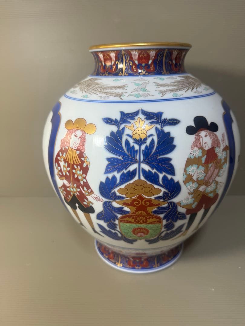 2456 希少　オールド香蘭社 ハイライン 南蛮渡来船  和蘭陀人 花瓶　金彩