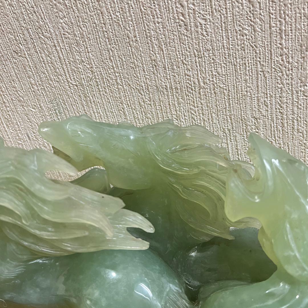 超希少/超巨大!! 中国美術 翡翠 ヒスイ 翔馬 跳ね馬 置き物 成功 馬3頭