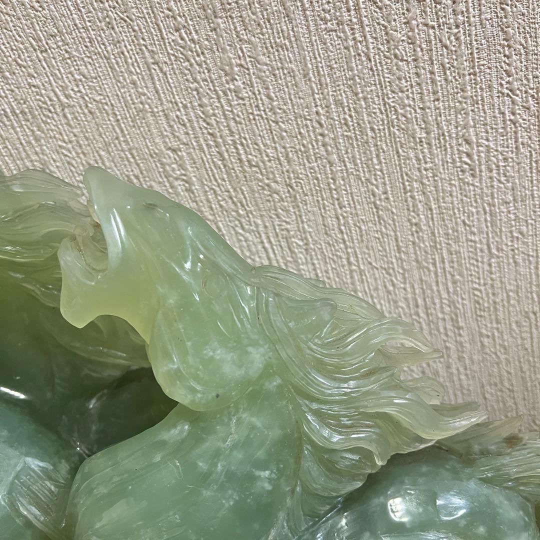超希少/超巨大!! 中国美術 翡翠 ヒスイ 翔馬 跳ね馬 置き物 成功 馬3頭