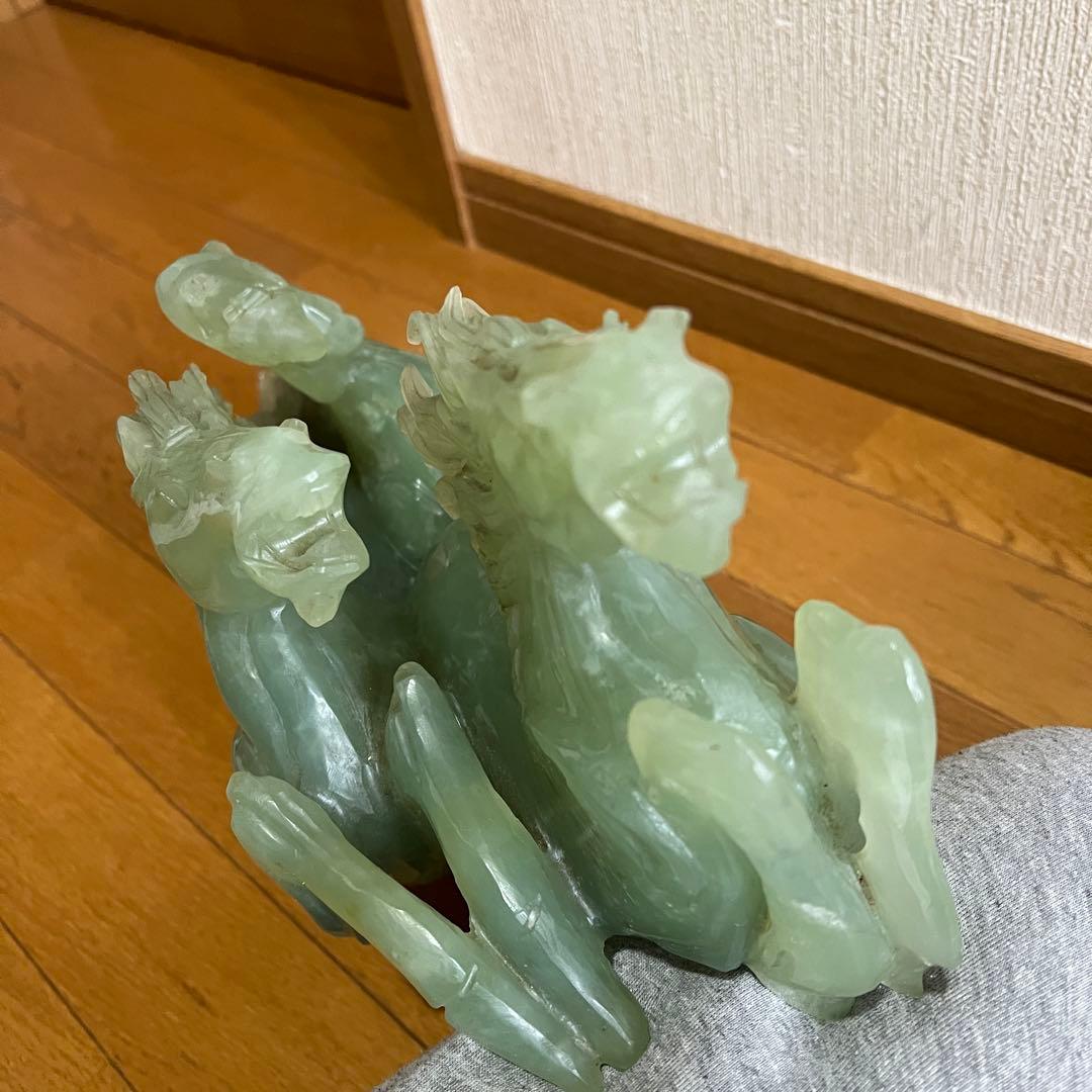 超希少/超巨大!! 中国美術 翡翠 ヒスイ 翔馬 跳ね馬 置き物 成功 馬3頭