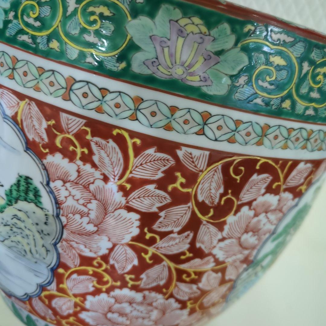 骨董 古伊万里 火鉢 十錦手 色絵 鉢カバー 睡蓮鉢 傘立て 金魚 めだか