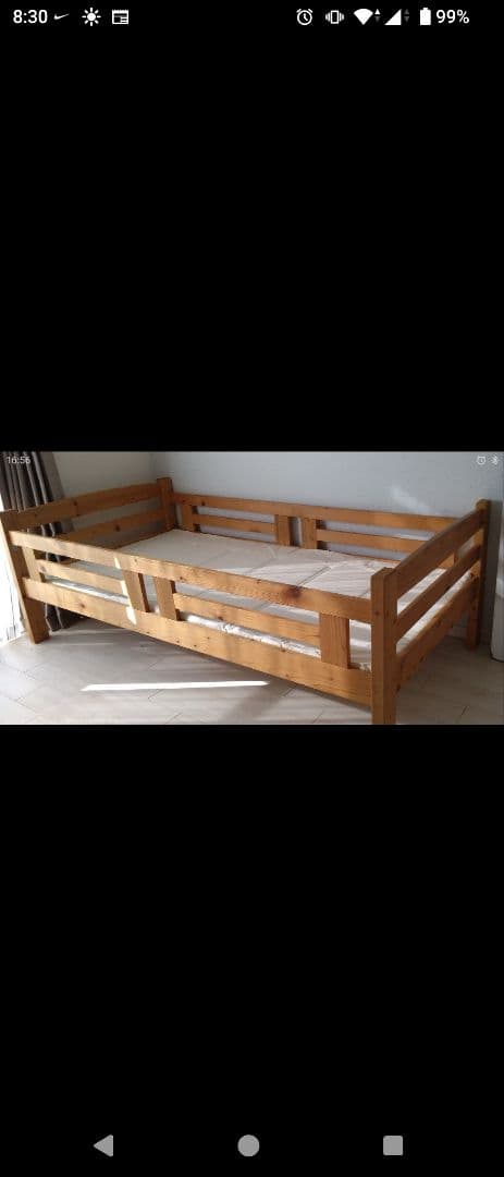 木製シングルベッドフレーム（マットレス付き）