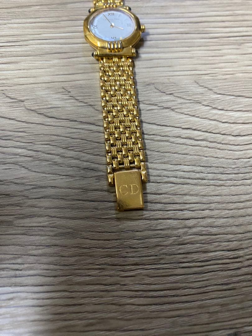 美品 Dior ゴールドメタルバンド ホワイト文字盤 時計