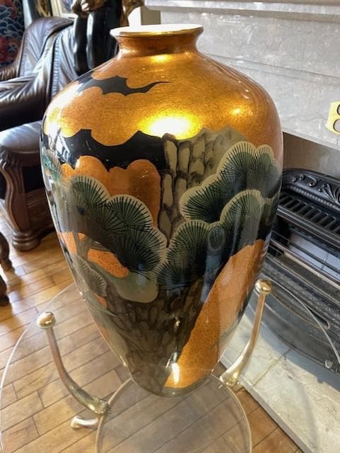 アジアンデザイン 花瓶 松の木と鳥