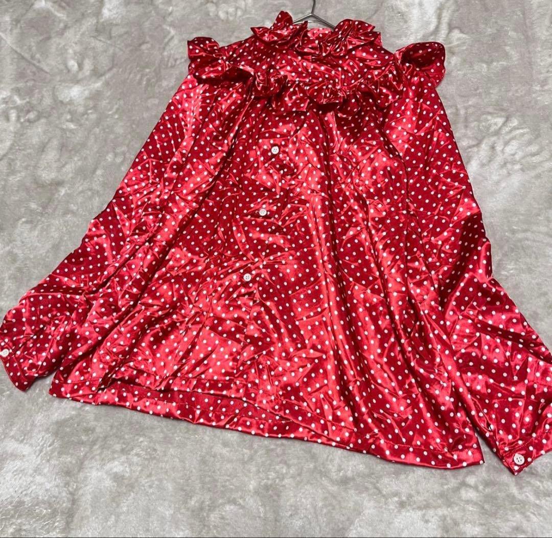 ぶぅちゃん　 ガール　24ss ドット　フリル　ブラウス　シワ加工