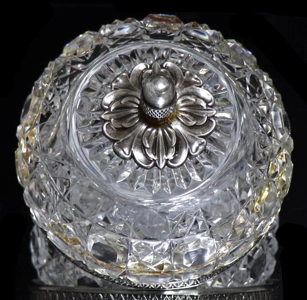 オールド・バカラ 銀装飾蓋物 ダイヤモンドカット 小物入れ ディアマンピエーリー