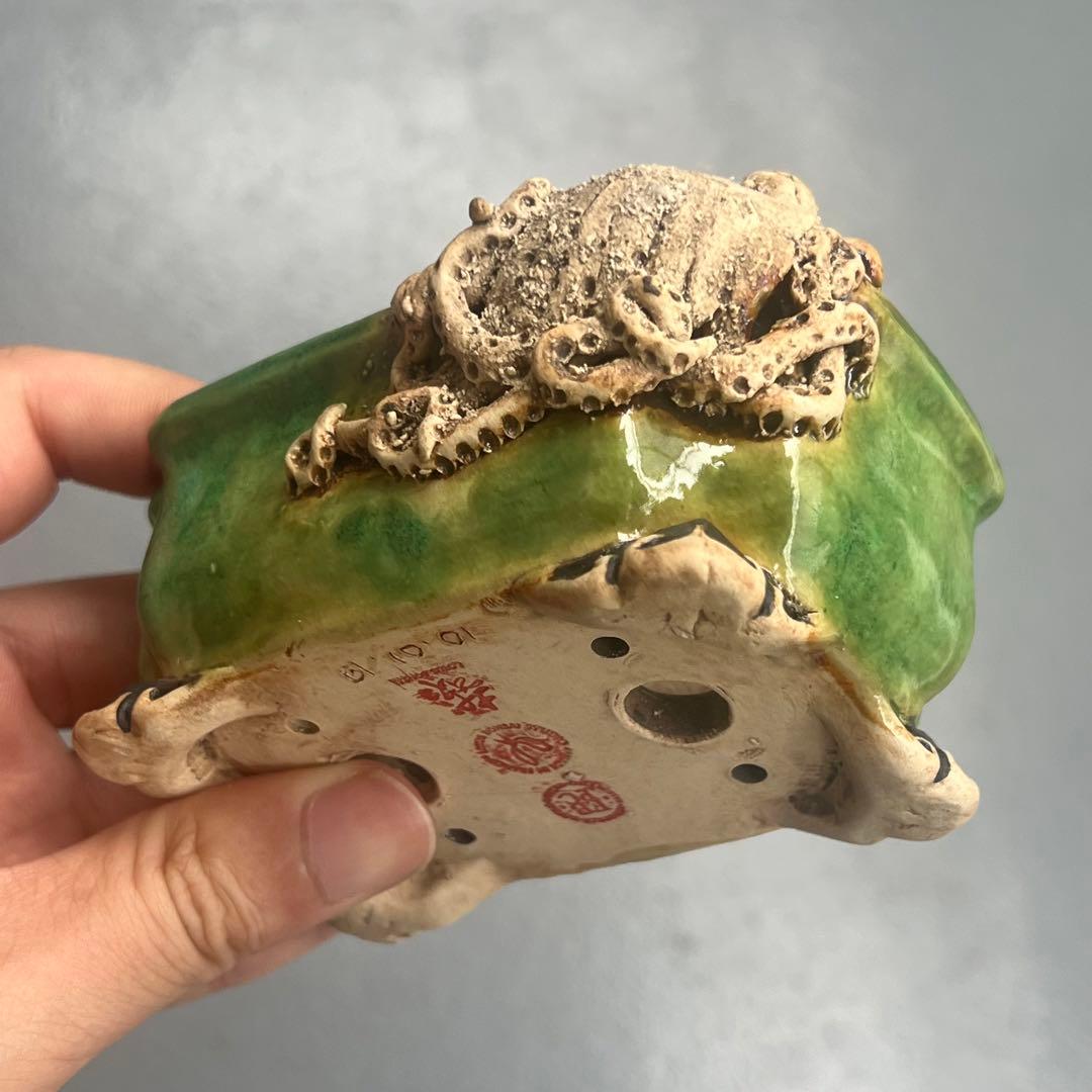 756.彫刻雲足長方 盆栽鉢 植木鉢 10.2*7.2*4.4cm