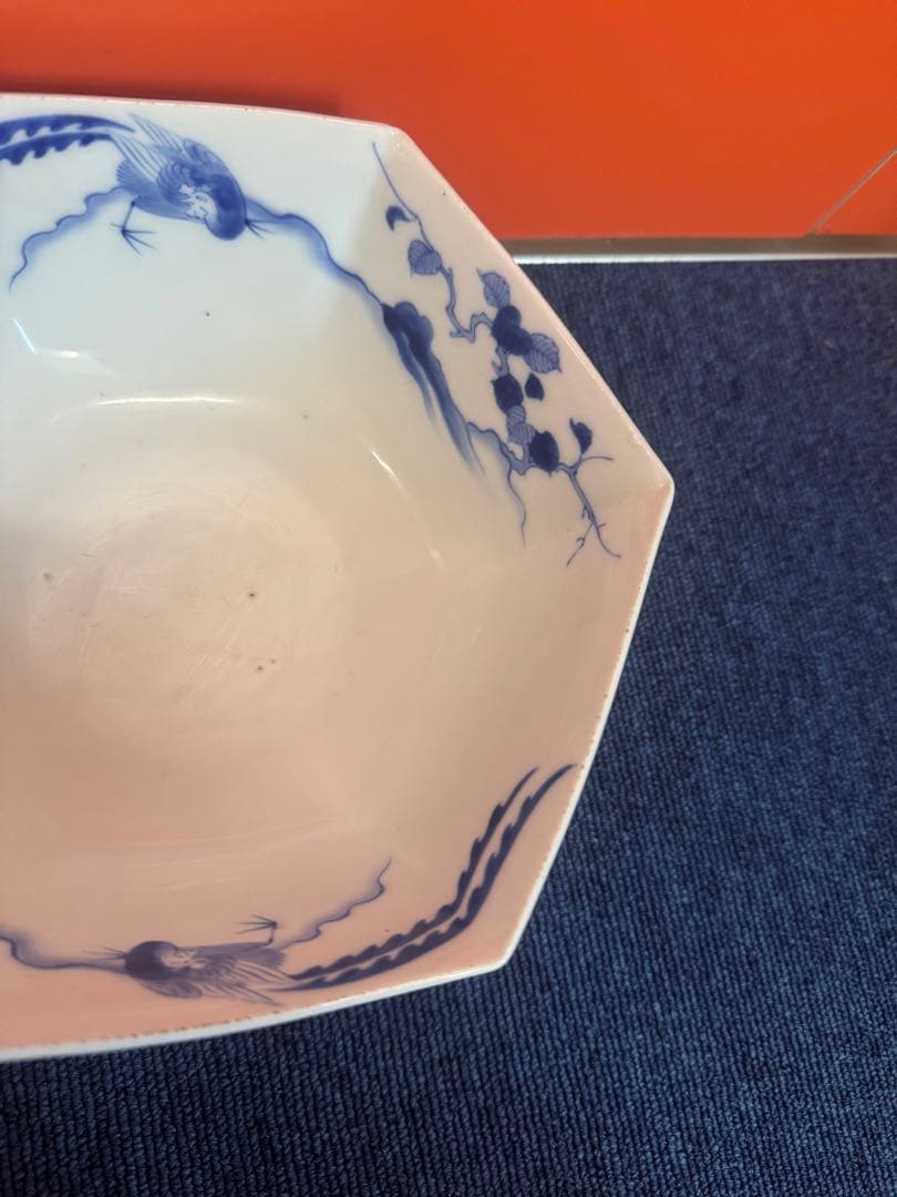 1885 香蘭社　染付鳳凰文　六角深鉢　2客　時代物