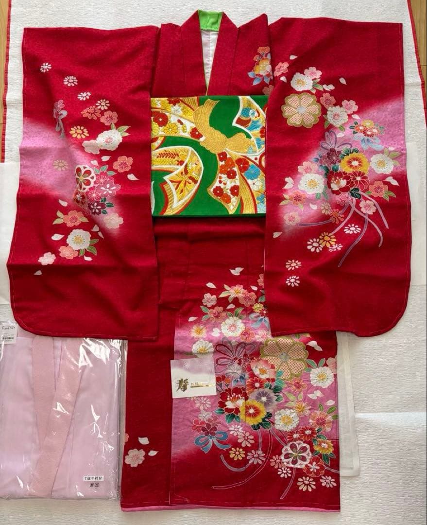 七五三♡【新品】正絹 赤 王道 着物 四つ身 七歳
