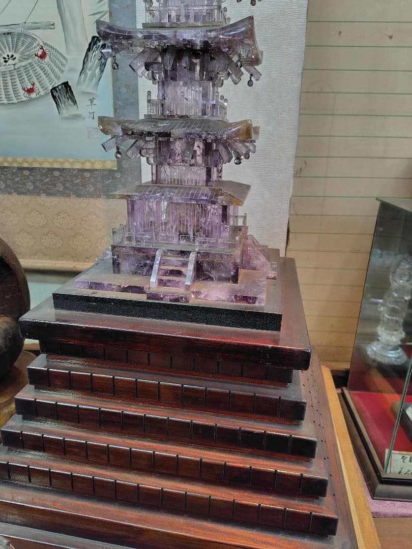 豪華 天然石 紫水晶 五重塔 天然石 アメジスト