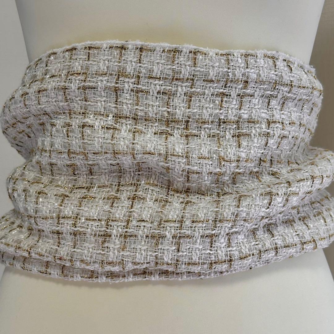 410cm 大人の兵児帯｜ツイード 白×金 ハンドメイド