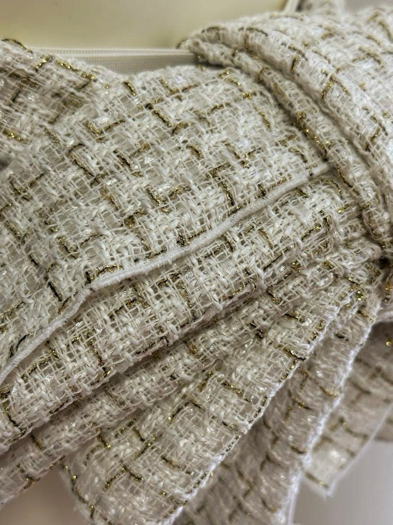 410cm 大人の兵児帯｜ツイード 白×金 ハンドメイド