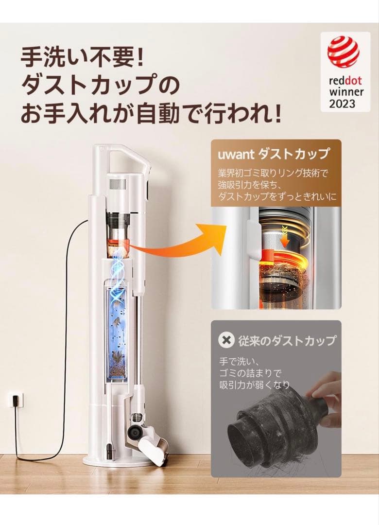 V500 コードレス掃除機　3段階吸引力　自動ゴミ収集　多機能ブラシ付き