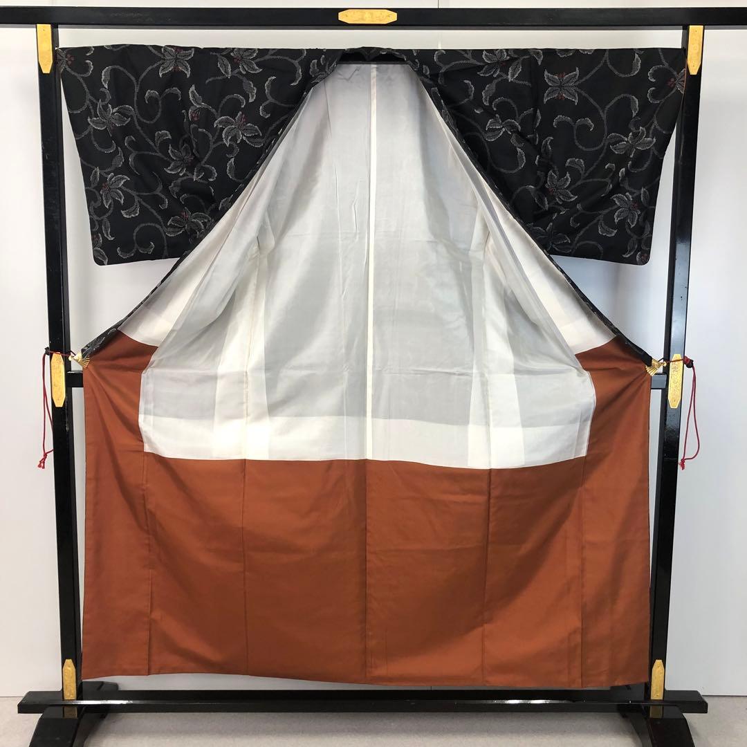 本場大島紬 一元 花唐草模様 黒色 KK-2034