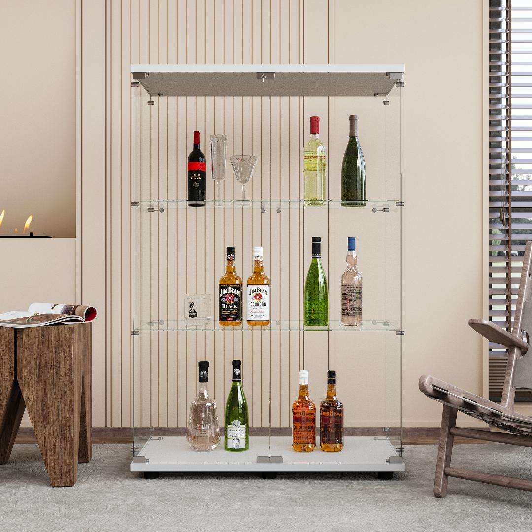 【新品未使用】ガラスコレクションケース｜3段ワイドホワイトショーケース