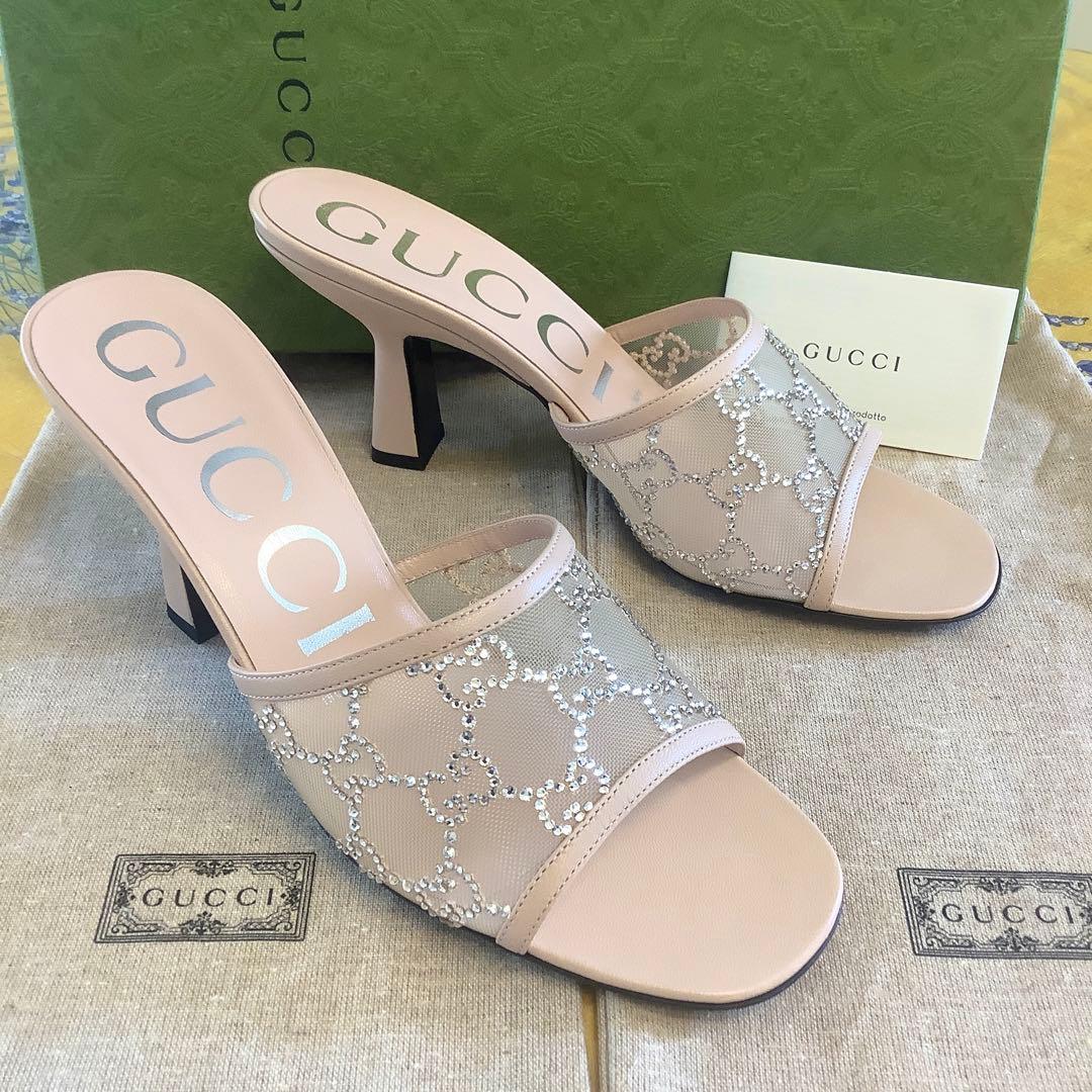 新品! グッチ ダイヤモンドカットクリスタルビジュー GGマーク サンダル24㎝