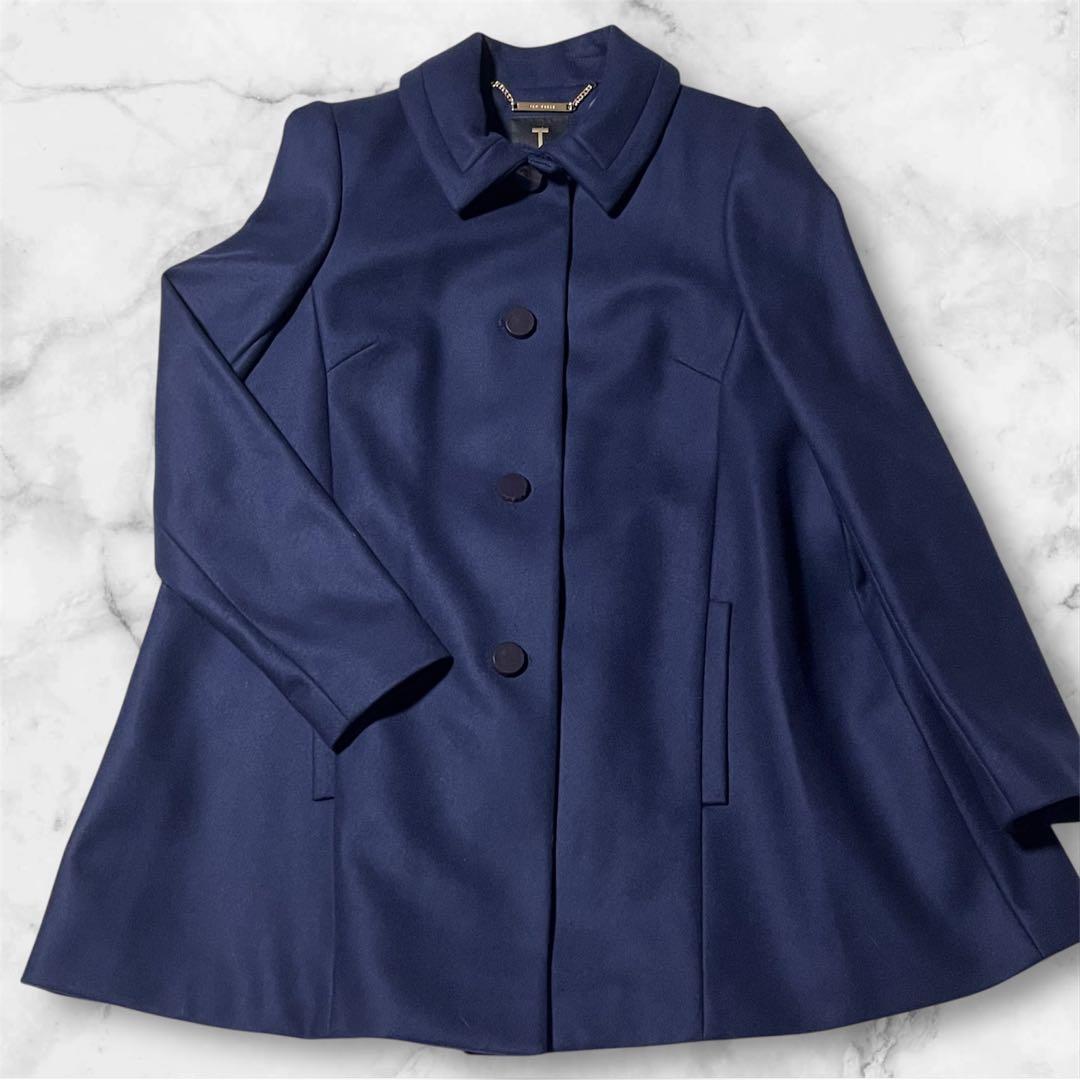 新品タグ付きTED BAKER ステンカラーコート カシミヤ混じり花　紺