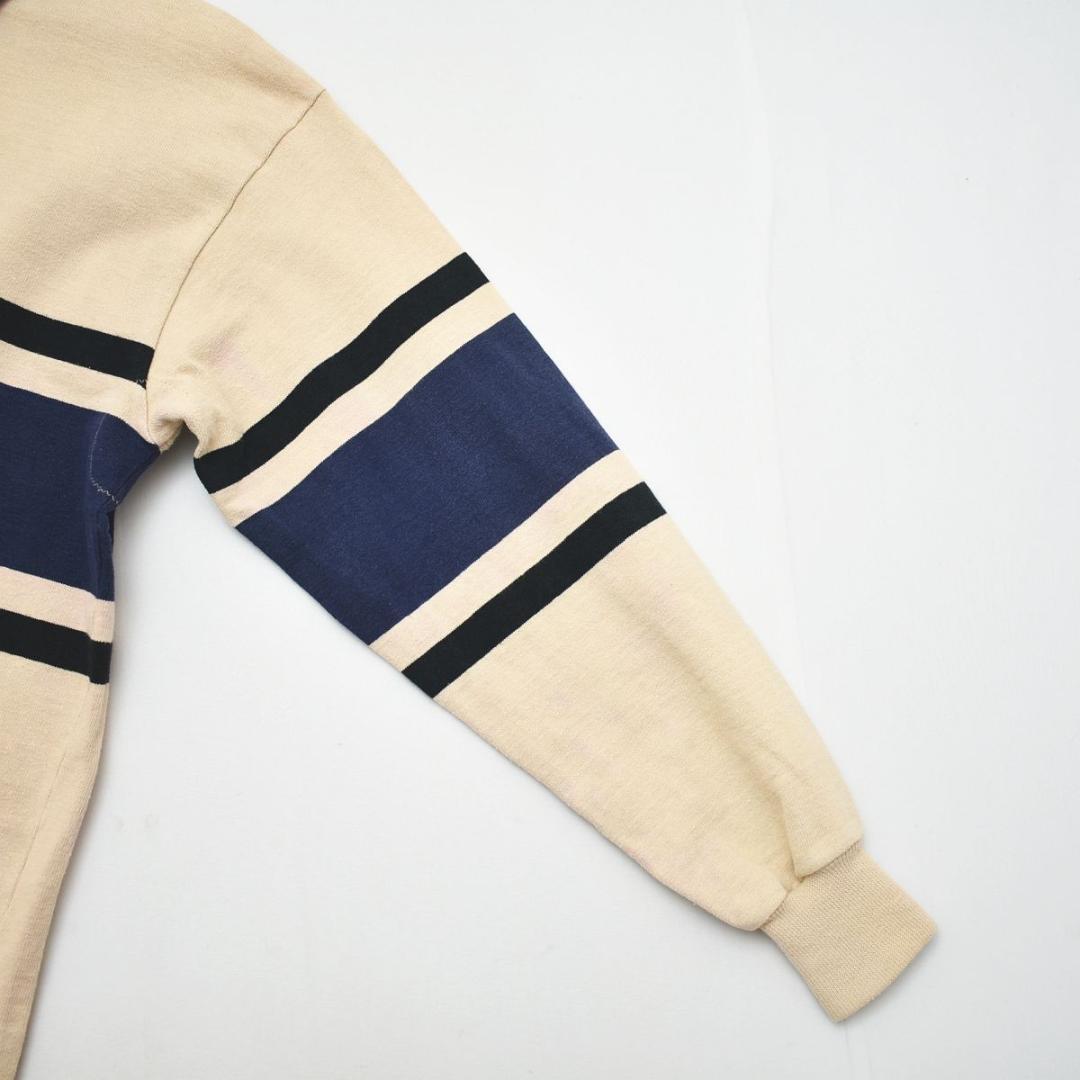 カナダ製 バーバリアン 長袖 ラガー シャツ XL ボーダー ベージュxネイビー