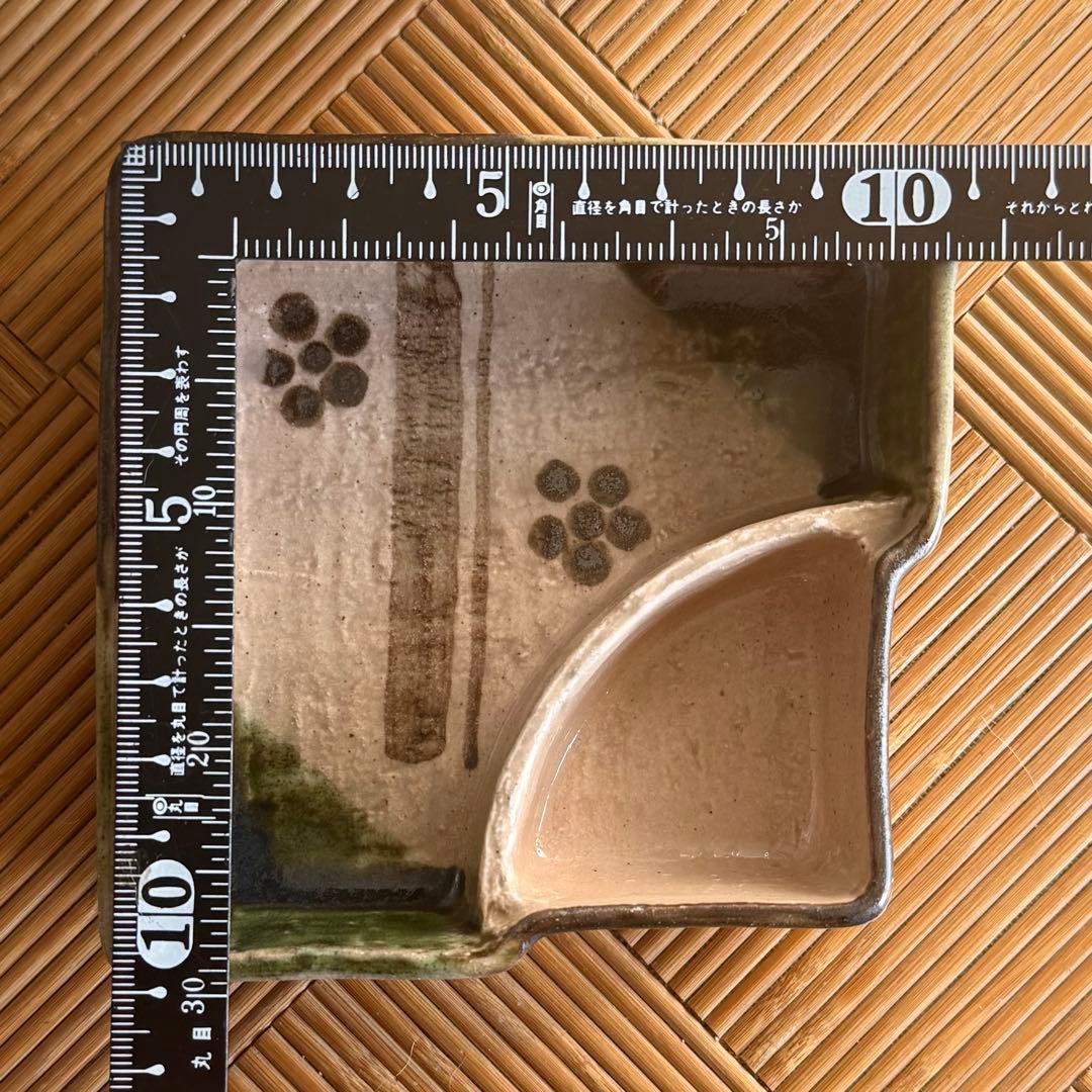 SNT1395 織部焼 伝統工芸品 脚付 変形角皿 向付け 12客 割烹 料亭