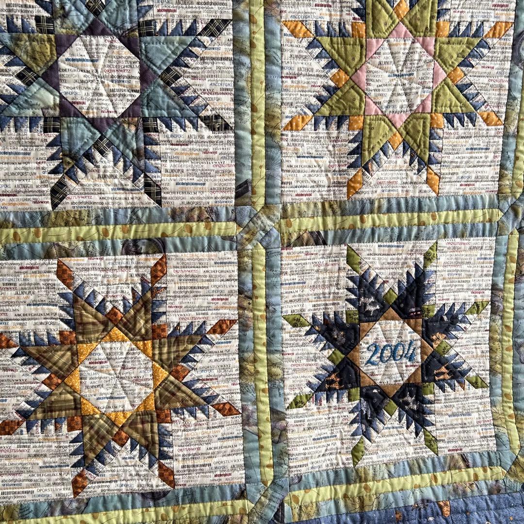 ハンドメイド パッチワーク フェザースター タペストリー兼ベットカバー