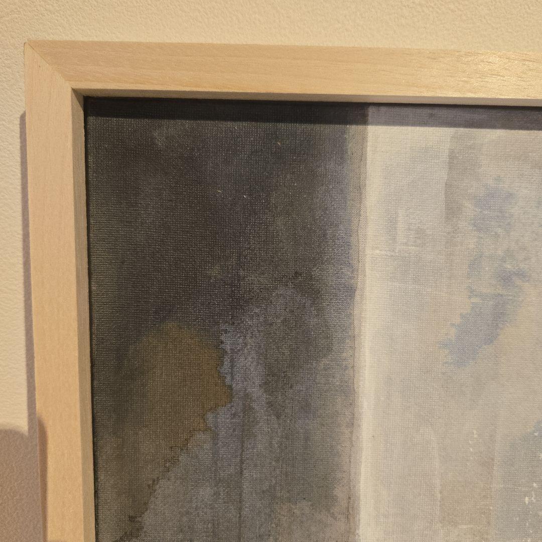 グレー ブルー ホワイト系抽象画 アクリル画 木製フレーム付き F4 サイズ