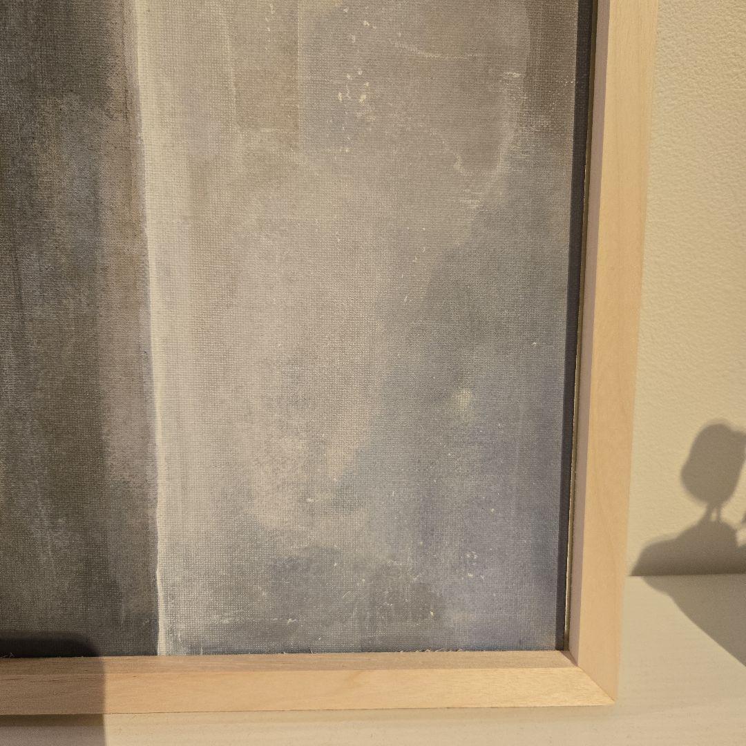 グレー ブルー ホワイト系抽象画 アクリル画 木製フレーム付き F4 サイズ